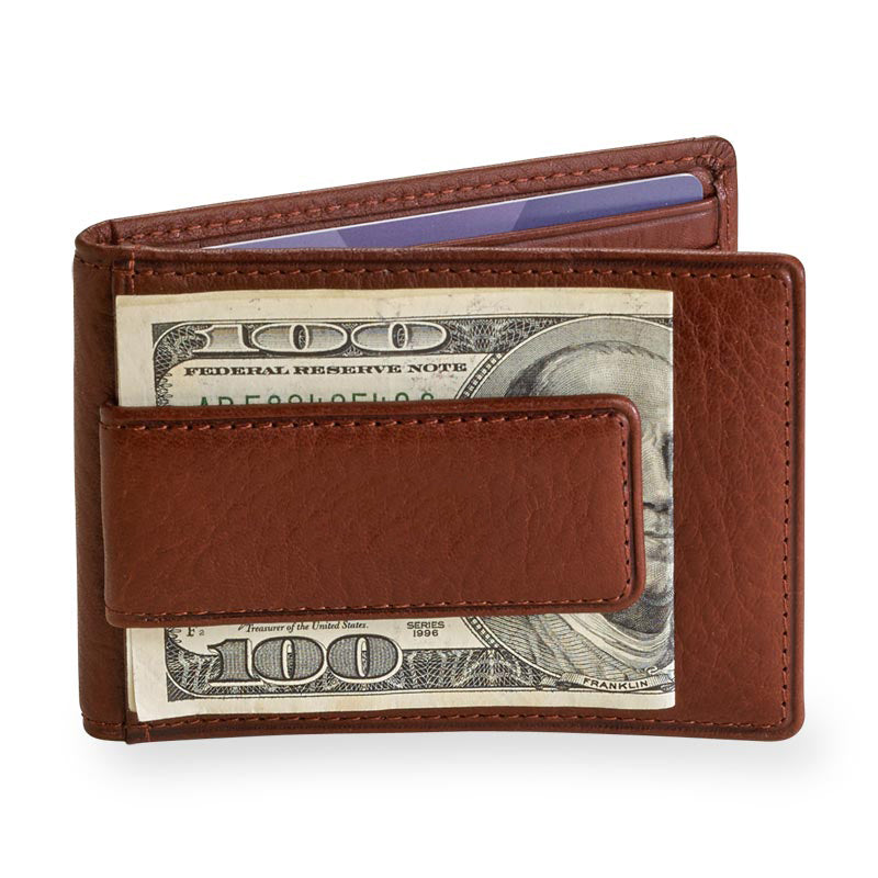 Men’s Genuine Leather Wallet - Slim Bifold with Removeable Carbon Fiber  Money Clip, ID Window, Magnet-Assist Close and More