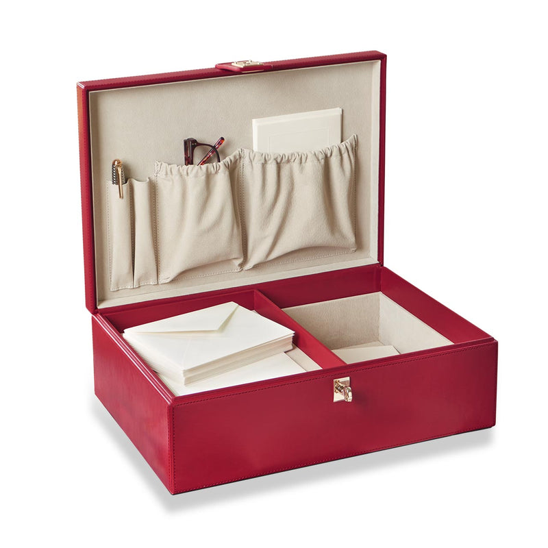Red Leather Stationery Box With Envelopes, Stationery And Magnetic Snap