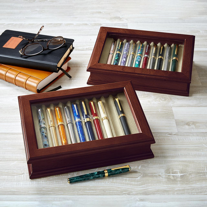 Engraved Wooden Case For Two Writing Pens - Luxury Pen Case